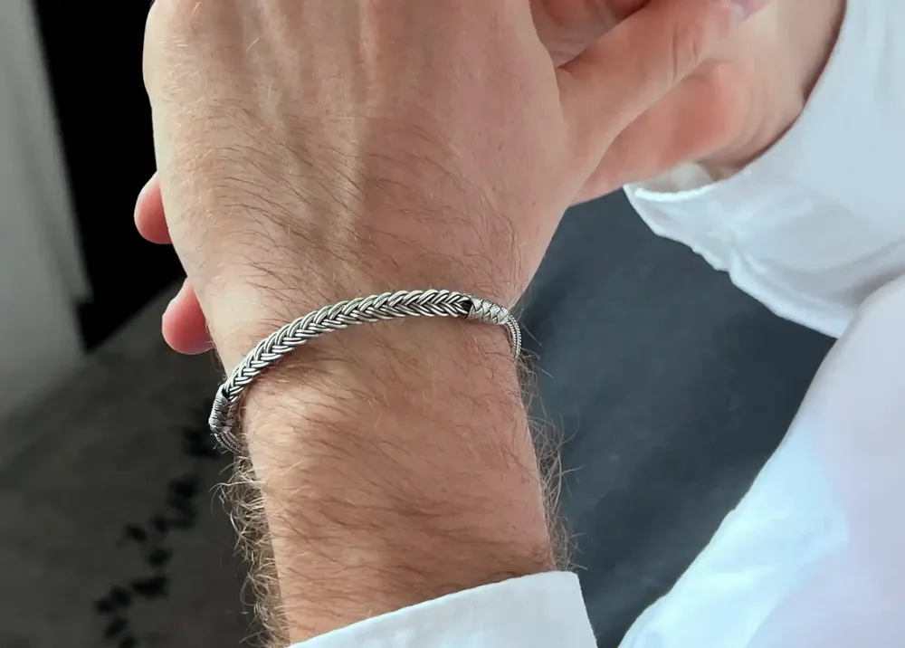 Bracelets - BRACELET TRESSE FINE- ARGENT ET ARGENT OXYDÉ - FAIT MAIN - HOMME&FEMME - KARAWAN AUTHENTIC
