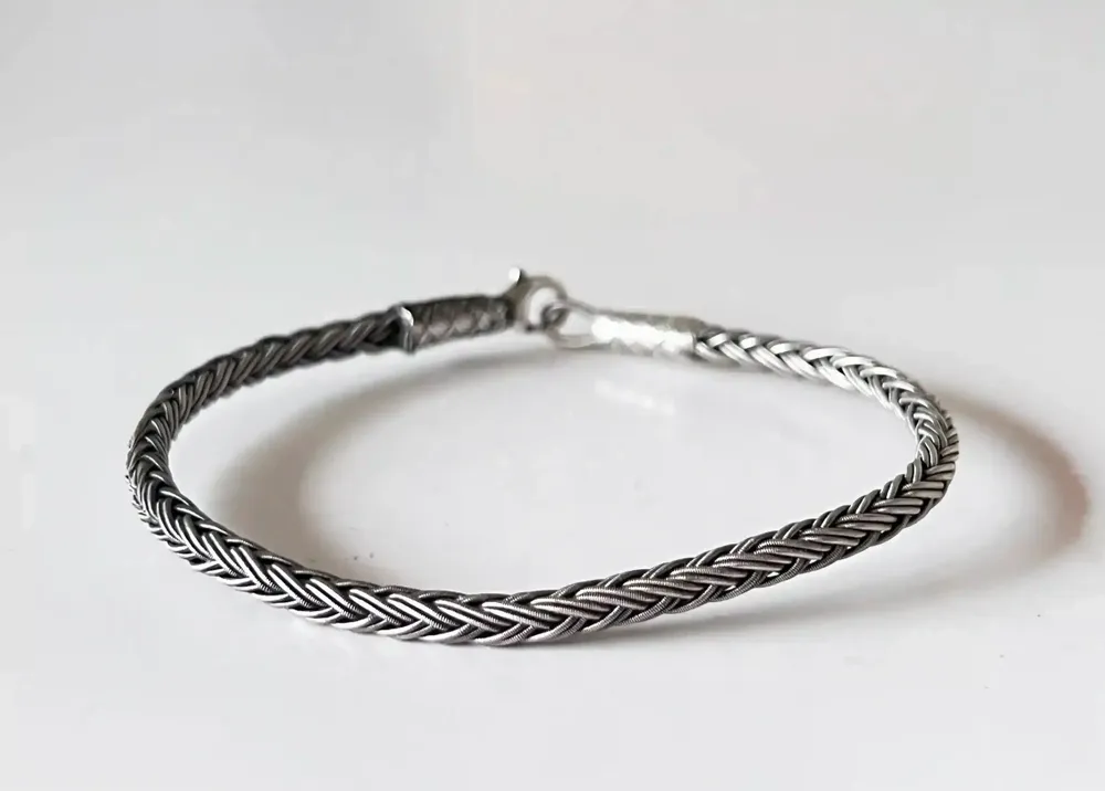 Bracelets - BRACELET TRESSE RONDE - ARGENT ET ARGENT OXYDÉ - FAIT MAIN - HOMME&FEMME - KARAWAN AUTHENTIC