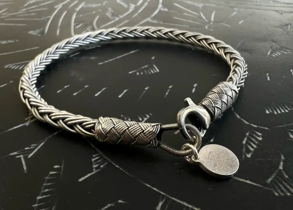 Bracelets - BRACELET TRESSE RONDE - ARGENT ET ARGENT OXYDÉ - FAIT MAIN - HOMME&FEMME - KARAWAN AUTHENTIC