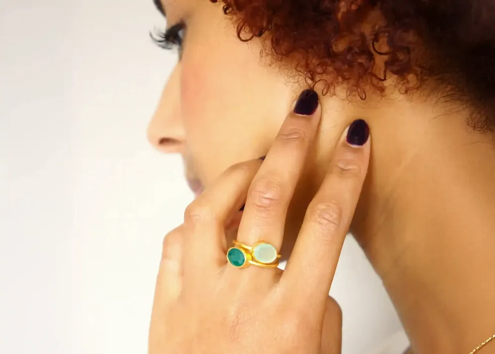 Jewelry - GOLD PLATED RING\" DROP\” AQUA CHALCY - KARAWAN AUTHENTIC