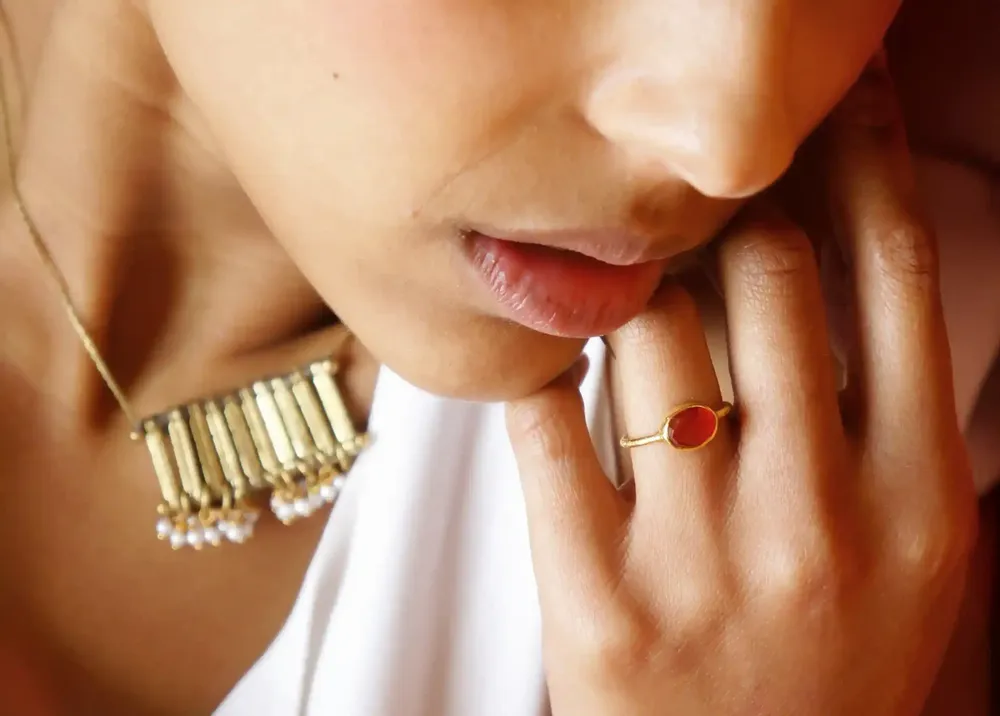 Jewelry - GOLD PLATED RING\" DROP\” CARNELIAN - KARAWAN AUTHENTIC