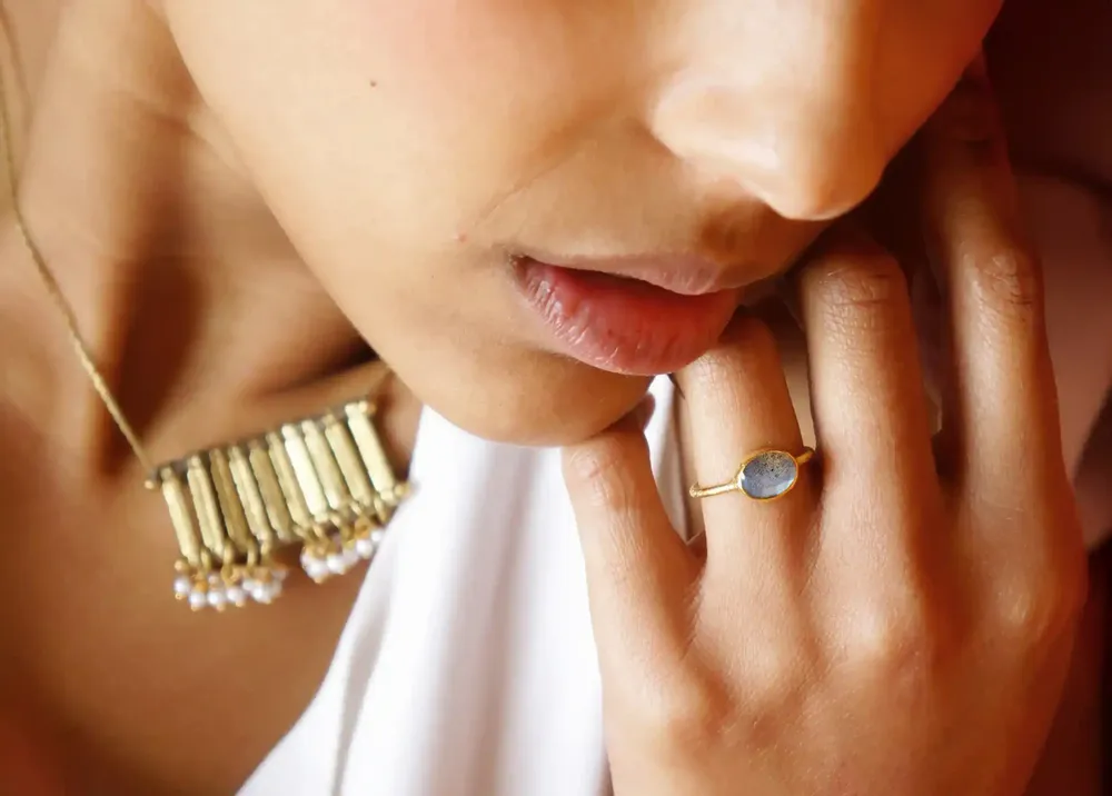 Jewelry - GOLD PLATED RING\" DROP\” LABRADORITE - KARAWAN AUTHENTIC