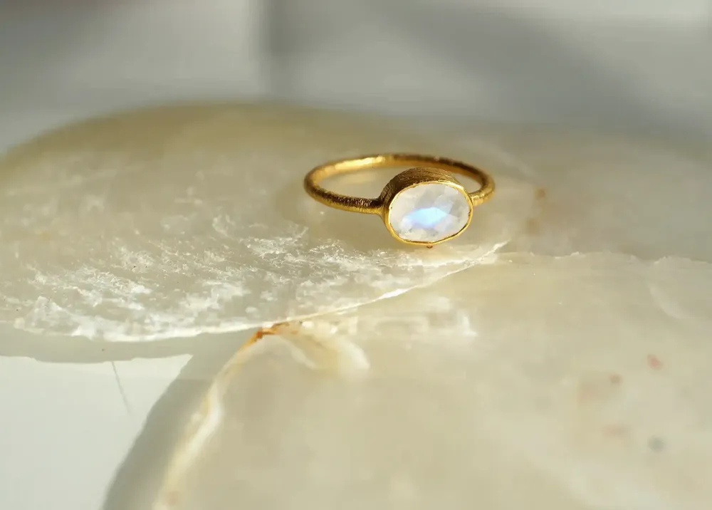 Jewelry - GOLD-PLATED RING\" DROP\” MOONSTONE - KARAWAN AUTHENTIC