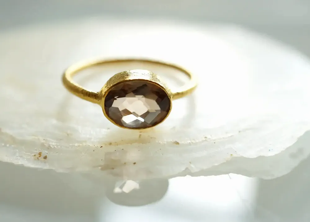 Jewelry - GOLD-PLATED RING\" DROP\” SMOKY QUARTZ - KARAWAN AUTHENTIC