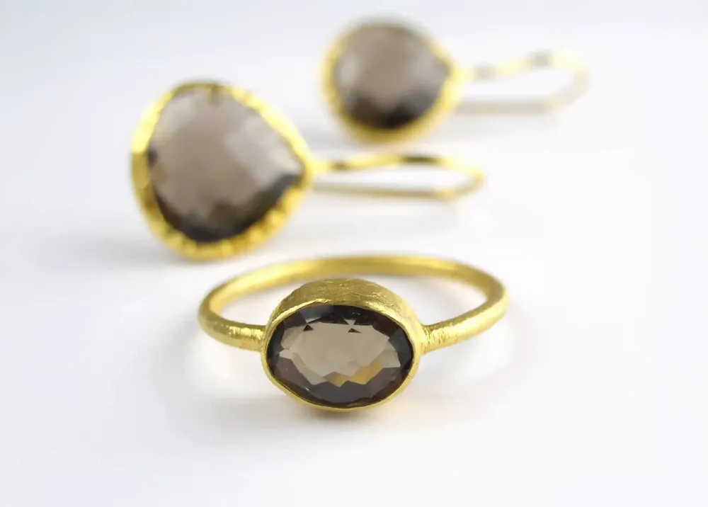 Jewelry - GOLD-PLATED RING\" DROP\” SMOKY QUARTZ - KARAWAN AUTHENTIC