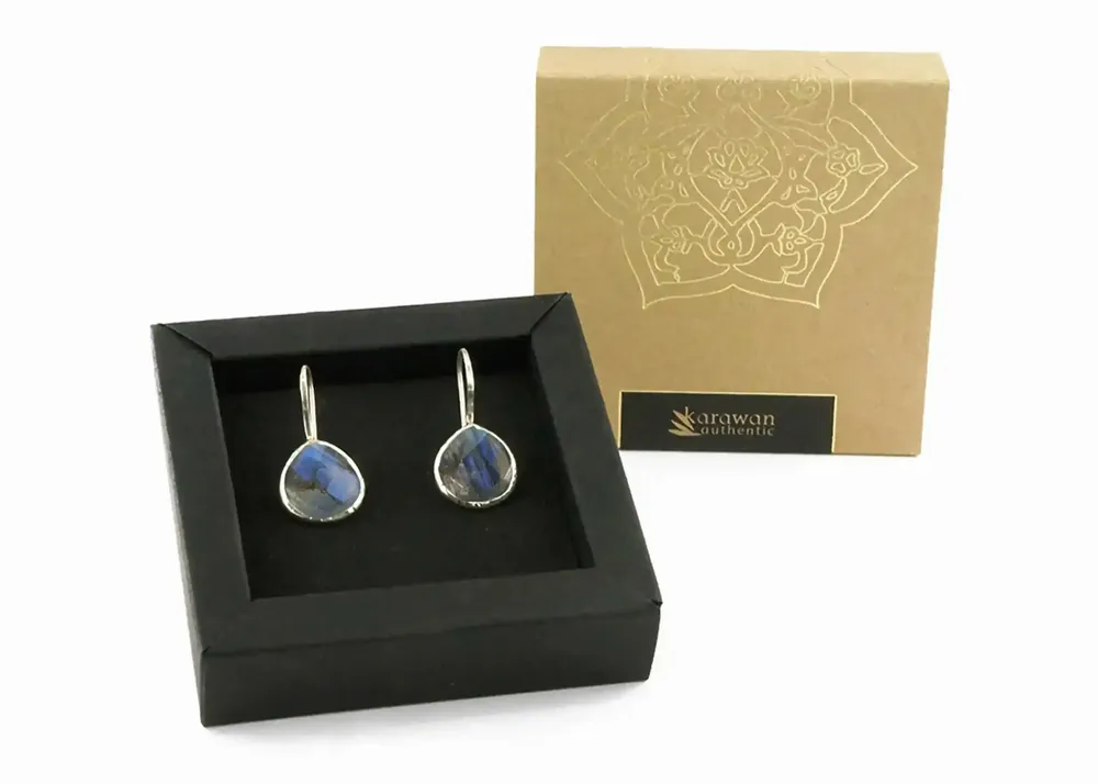 Bijoux - BOUCLES D'OREILLES ARGENT "DROP" LABRADORITE - KARAWAN AUTHENTIC