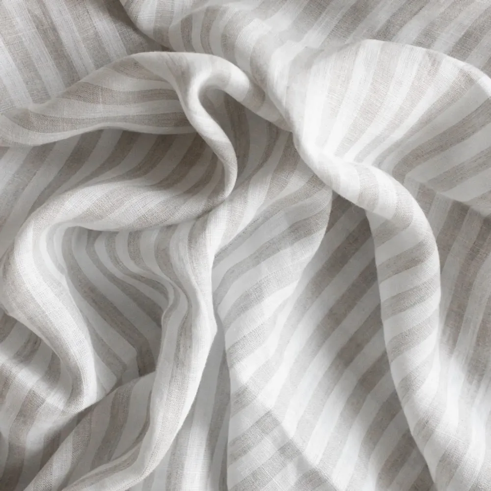 Table linen - Beige Linen Stripes Tablecloth 140 x 260 cm - OURY HOME