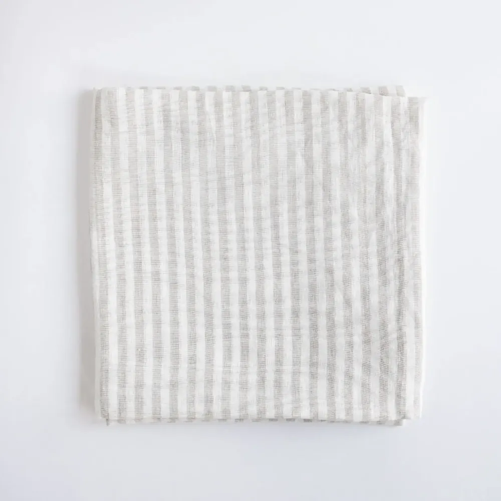 Table linen - Beige Linen Stripes Tablecloth 140 x 260 cm - OURY HOME