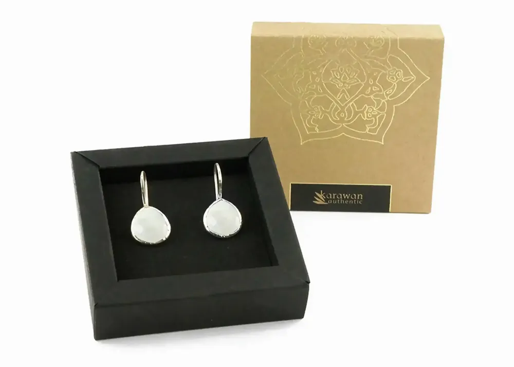 Bijoux - BOUCLES D'OREILLES ARGENT "DROP" PIERRE DE LUNE - KARAWAN AUTHENTIC