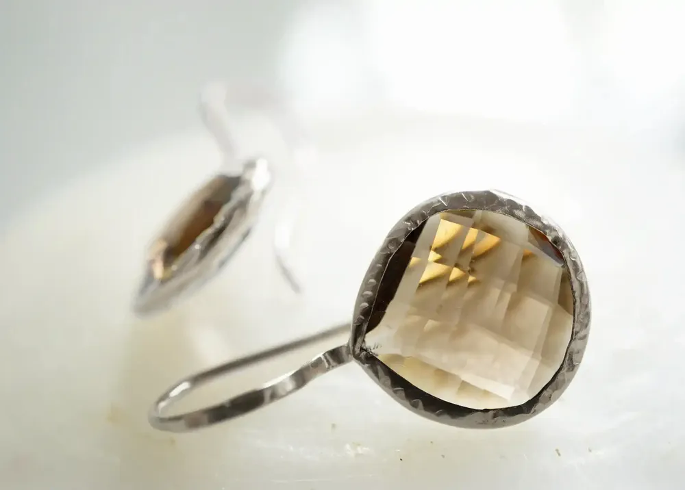 Bijoux - BOUCLES D'OREILLES ARGENT "DROP" QUARTZ FUMÉ - KARAWAN AUTHENTIC