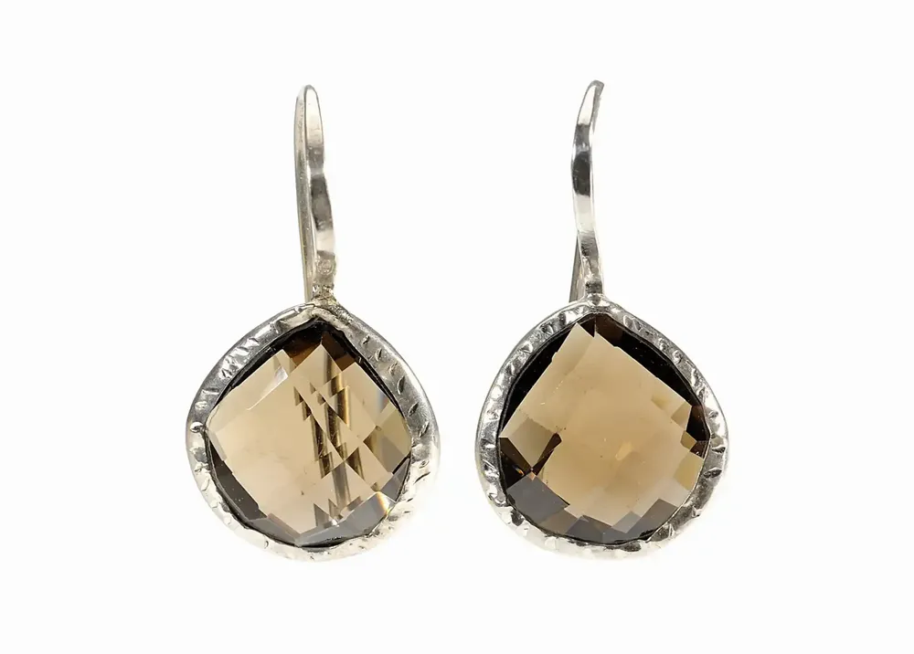 Bijoux - BOUCLES D'OREILLES ARGENT "DROP" QUARTZ FUMÉ - KARAWAN AUTHENTIC