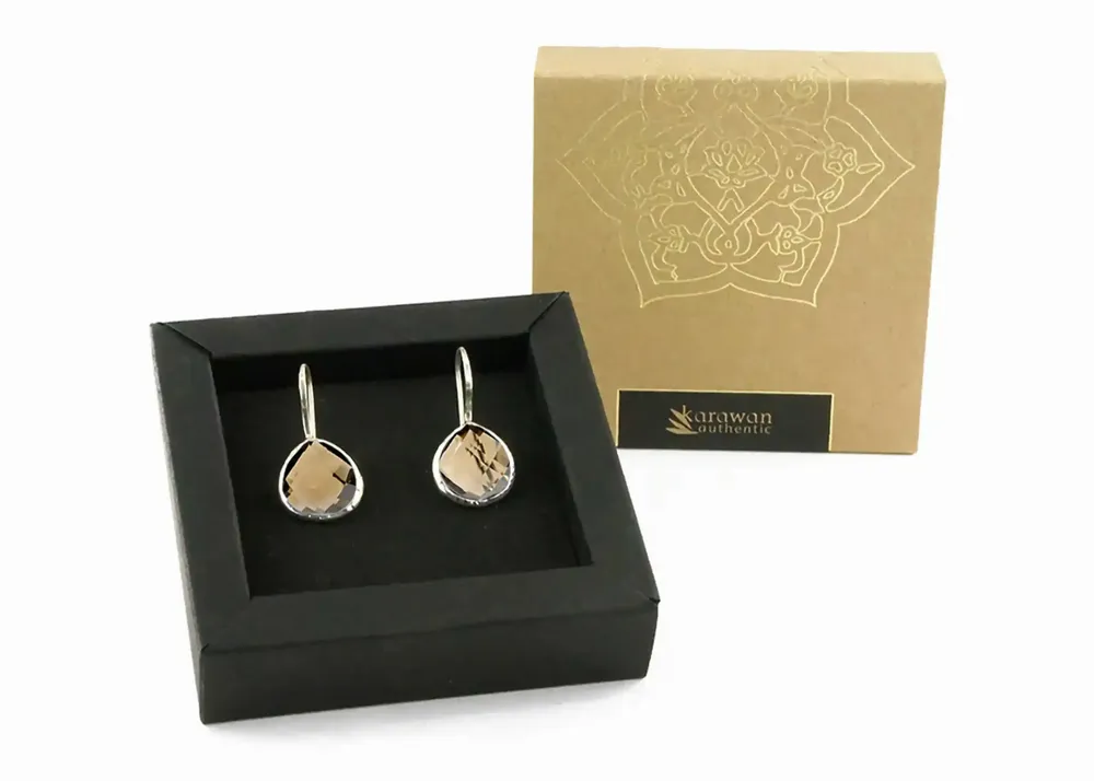 Bijoux - BOUCLES D'OREILLES ARGENT "DROP" QUARTZ FUMÉ - KARAWAN AUTHENTIC