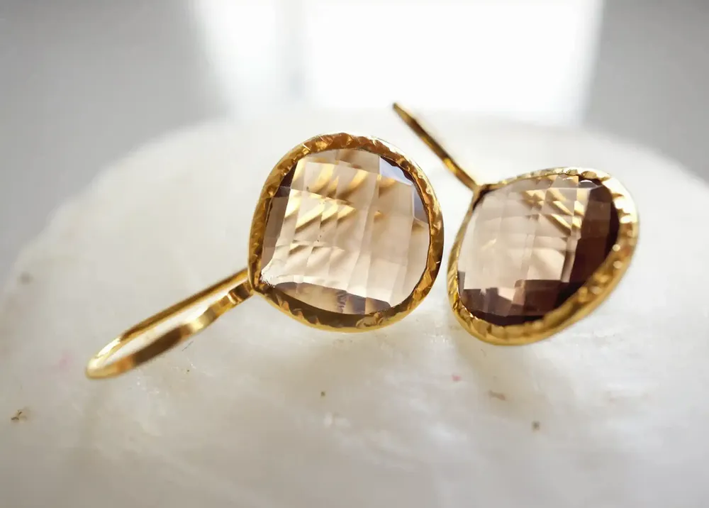 Jewelry - GOLD-PLATED EARRINGS\" DROP\” SMOKY QUARTZ - KARAWAN AUTHENTIC