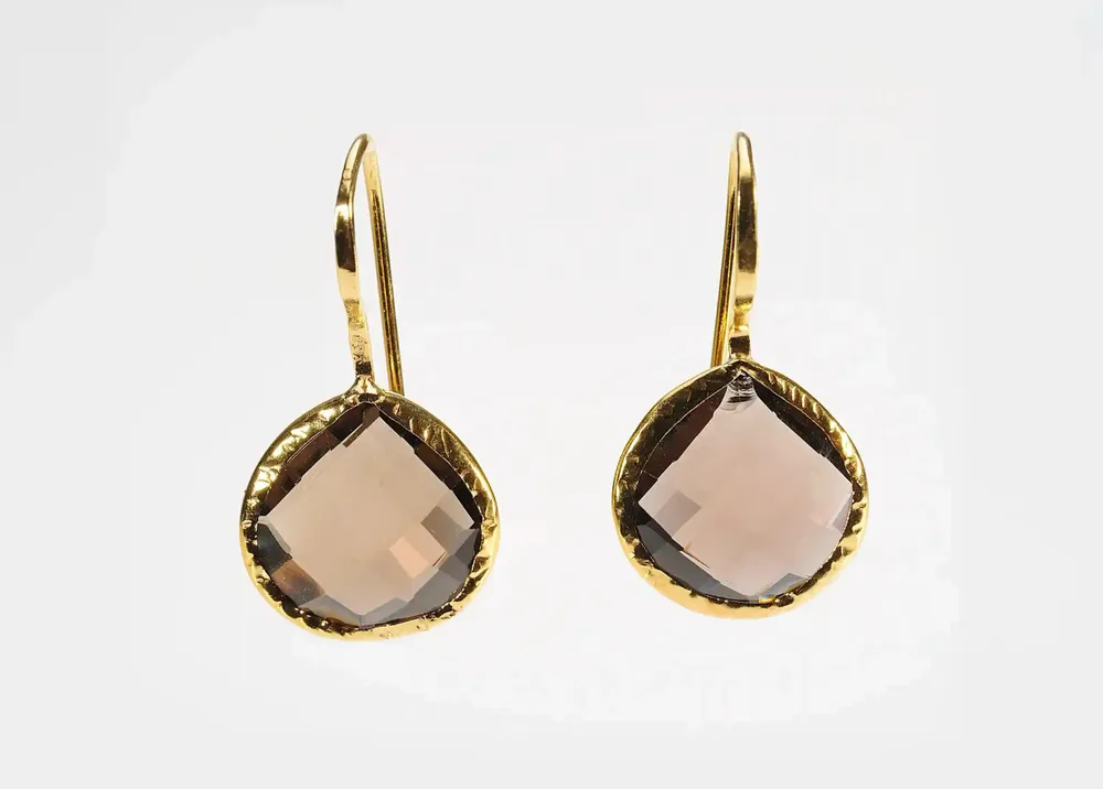 Jewelry - GOLD-PLATED EARRINGS\" DROP\” SMOKY QUARTZ - KARAWAN AUTHENTIC