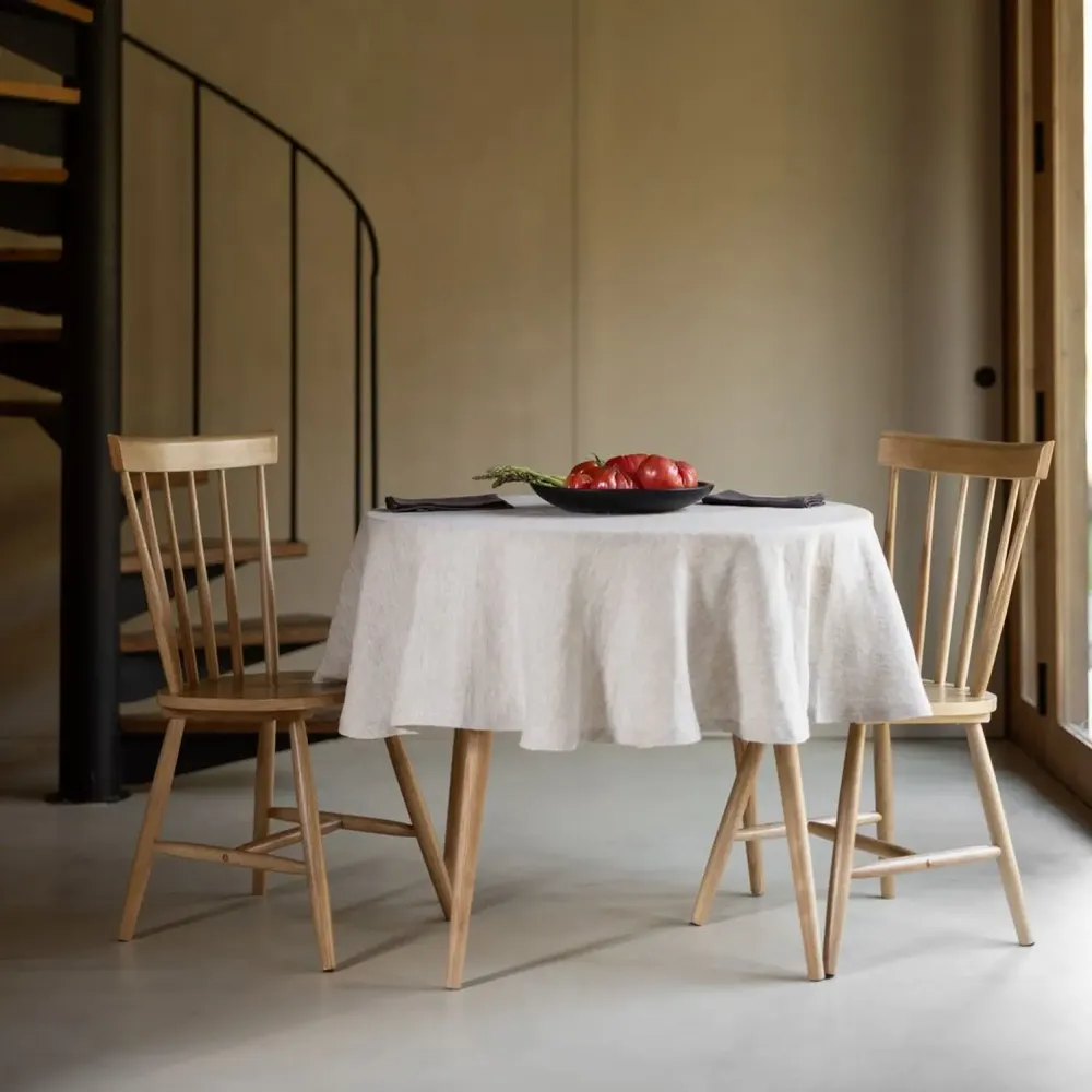 Table linen - Beige Round Linen Tablecloth 180 cm - OURY HOME
