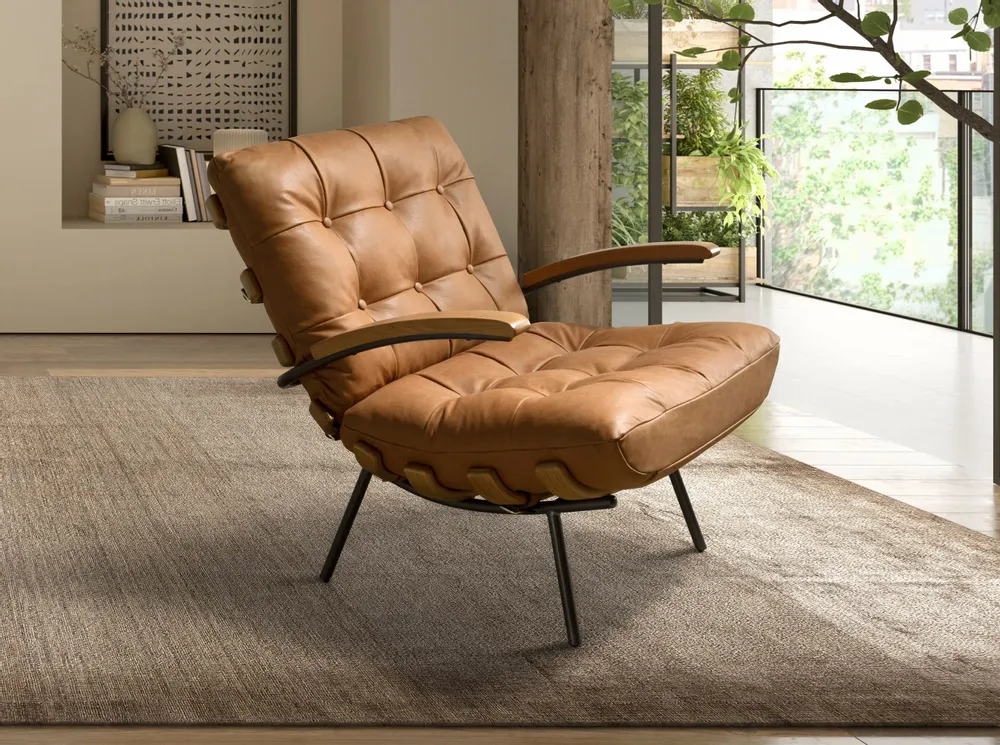 Fauteuils - Fauteuil en cuir marron et frêne - ANGEL CERDÁ