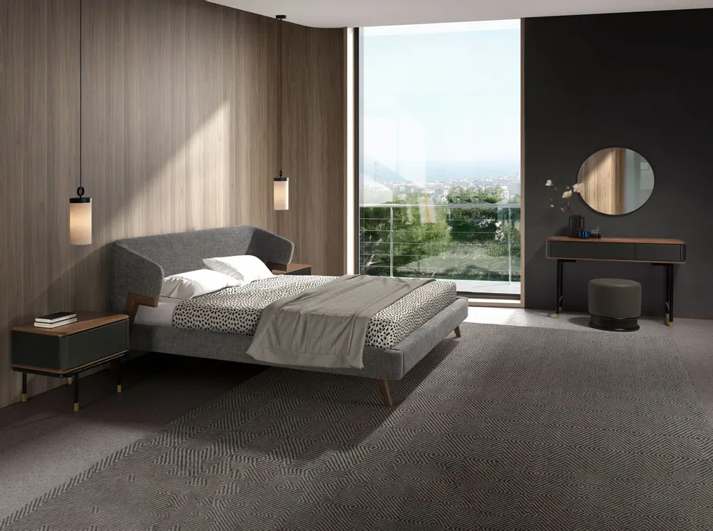 Sideboards - Rectangular console walnut, matt dark grey wood and black steel - ANGEL CERDÁ