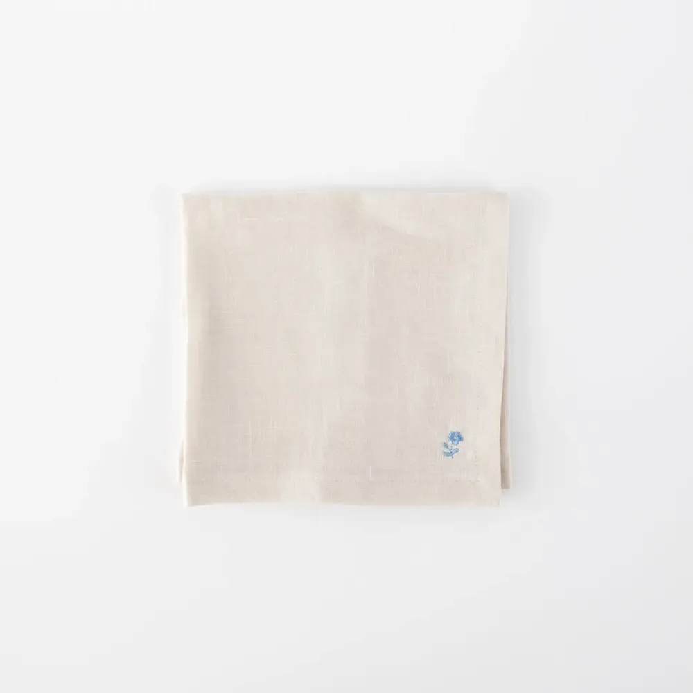 Table linen - Beige Linen Napkins (Set of 2) – Floral Embroidery - OURY HOME