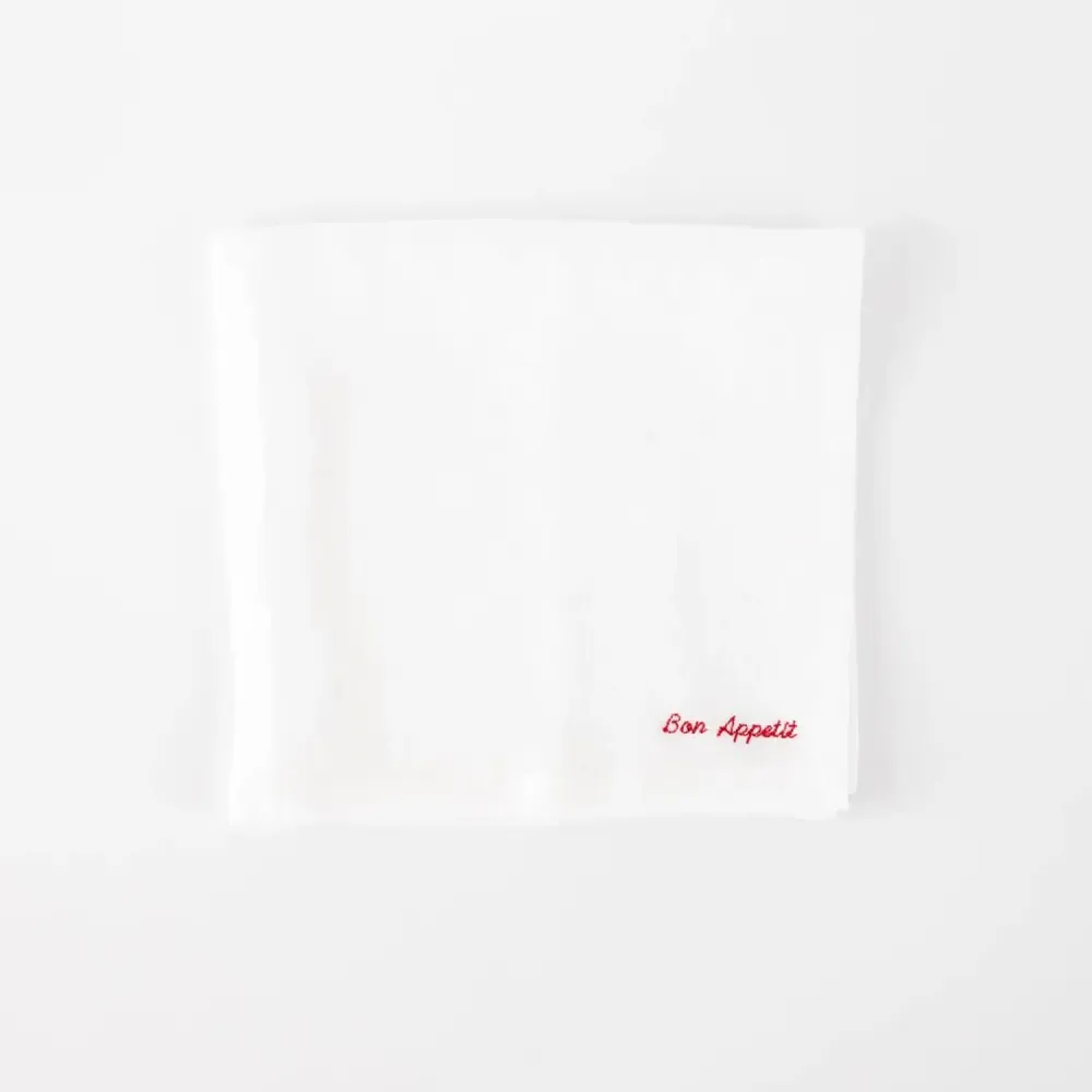 Table linen - Embroidered Linen Napkins (Set of 2) – “Bon Appétit” & “Dinner Time” - OURY HOME