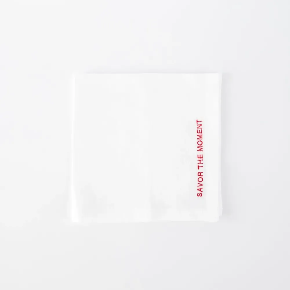 Table linen - Embroidered Linen Napkins – “Savor the Moment” & “Love Always” - OURY HOME
