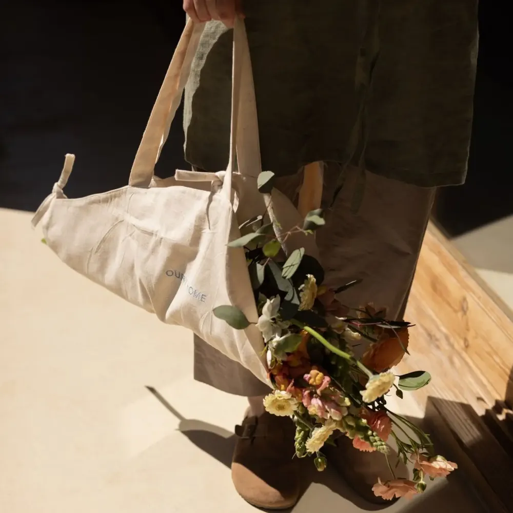 Bags and totes - Flower Bag – Organic Cotton with Blue Embroidery - OURY HOME