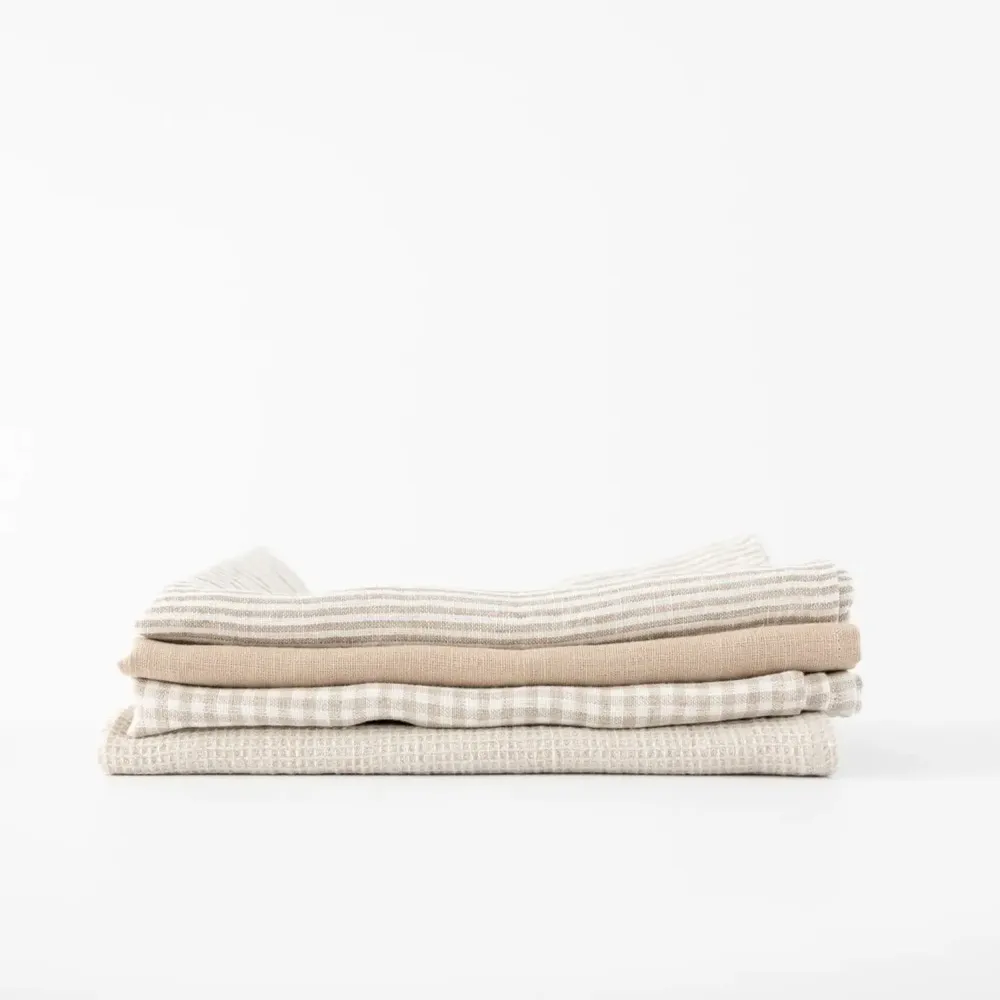 Dish towels - Linen Towels – Set of 4 Textures & Patterns - OURY HOME