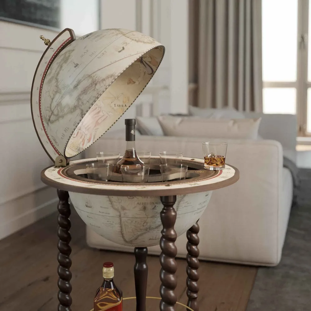 Chariots pour restaurants - Globe bar Explora Old White - ZOFFOLI MAPPAMONDI