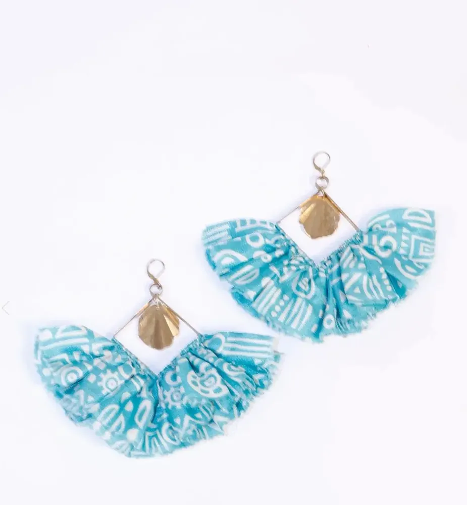 Jewelry - Maxi square earrings – upcycled sari with frill & metal charm - I WAS A SARI