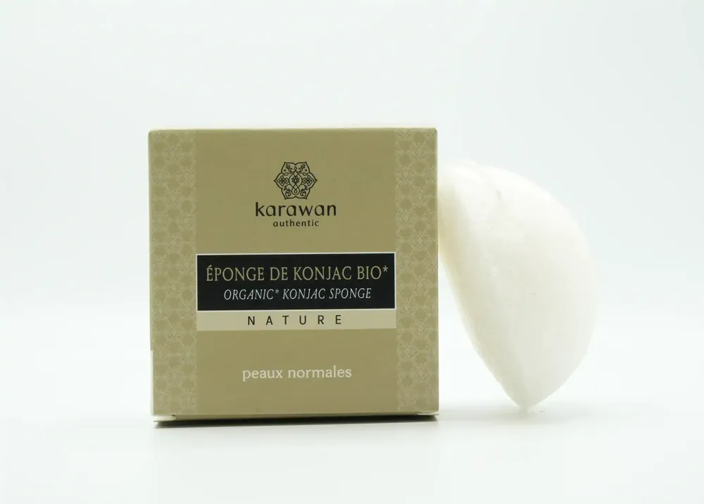 Cosmétiques - EPONGE DE KONJAC BIOLOGIQUE NATURELLE - EN BOÎTE - KARAWAN AUTHENTIC