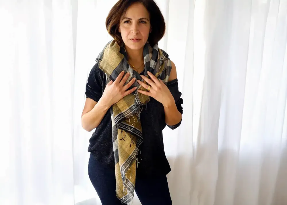 Scarves - LINEN, ORGANIC COTTON AND JUTE STOLE\" CHESS” - KARAWAN AUTHENTIC