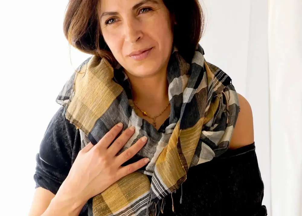 Scarves - LINEN, ORGANIC COTTON AND JUTE STOLE\" CHESS” - KARAWAN AUTHENTIC