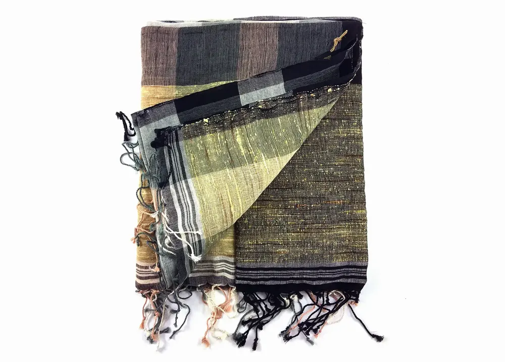 Scarves - LINEN, ORGANIC COTTON AND JUTE STOLE\" CHESS” - KARAWAN AUTHENTIC