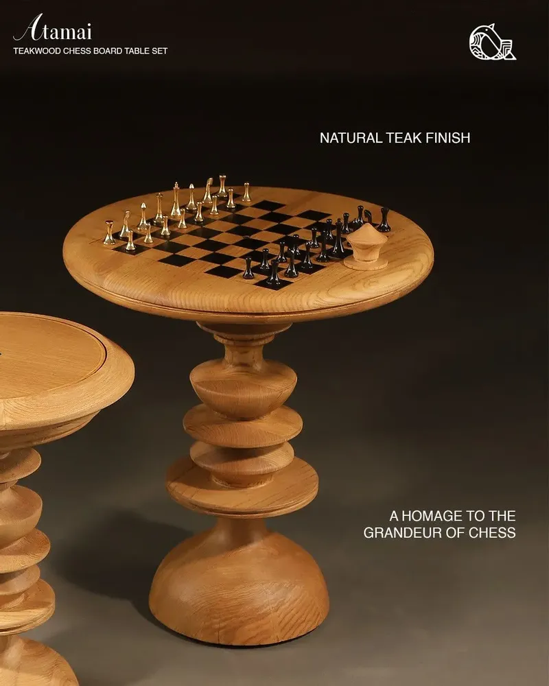 Tableaux - Atamai - Ensemble de table d'échecs en teck - ALANKARAM