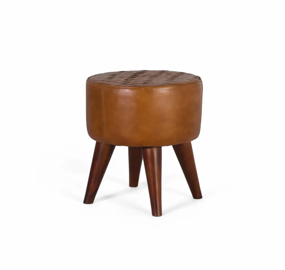 Tabourets - Tabouret rond recouvert de cuir bovin - GINER Y COLOMER