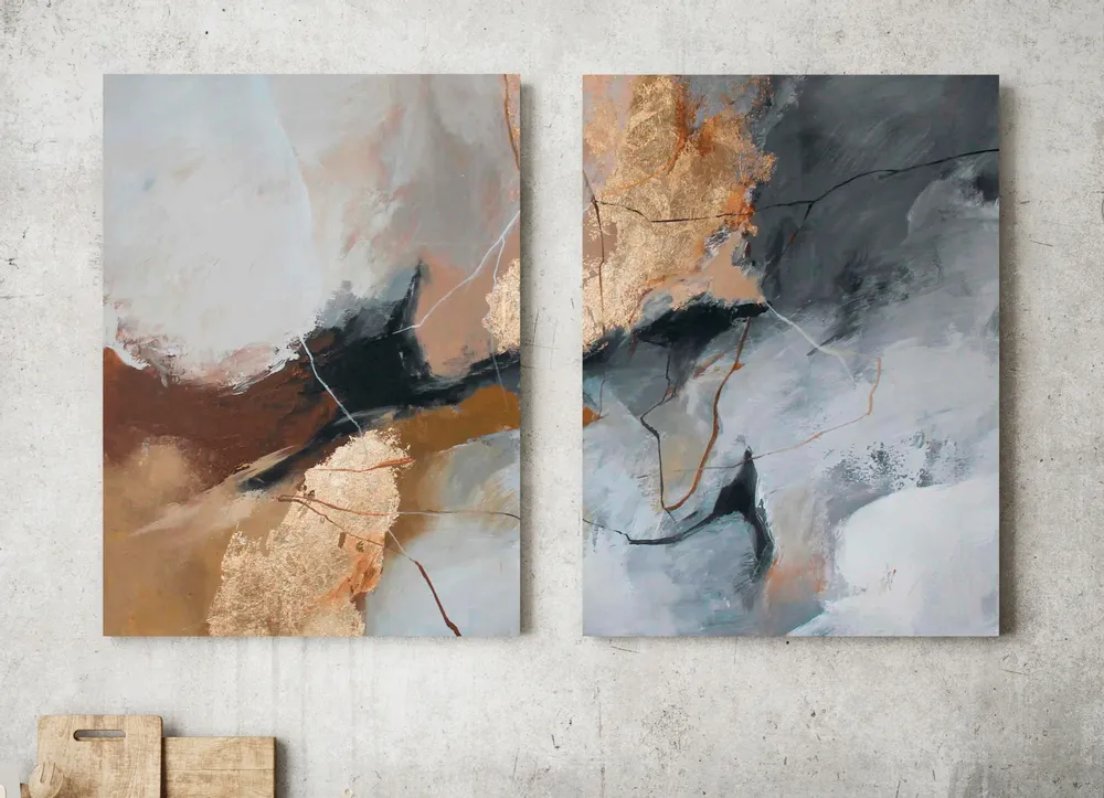 Paintings - Original handmade wall art. Abstract gray gold painting "Desert 2" - MATISS ART STUDIO