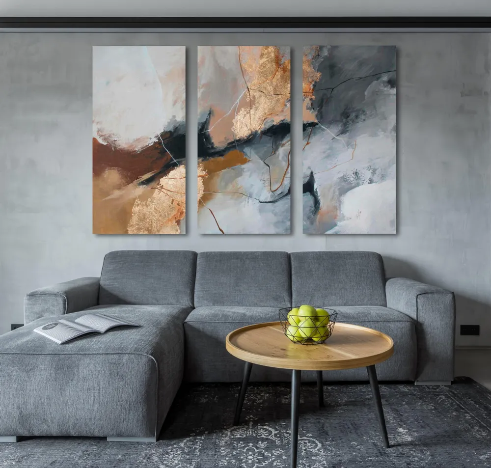 Paintings - Original handmade wall art. Abstract gray gold painting "Desert 2" - MATISS ART STUDIO