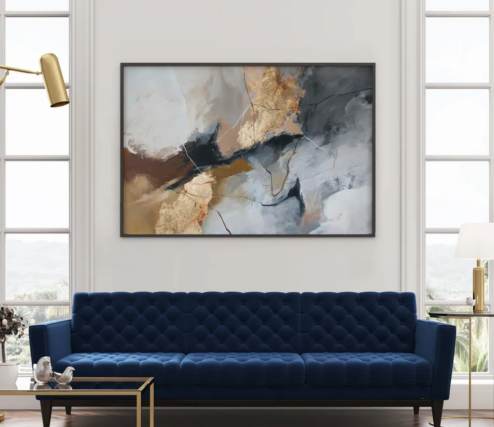 Paintings - Original handmade wall art. Abstract gray gold painting "Desert 2" - MATISS ART STUDIO
