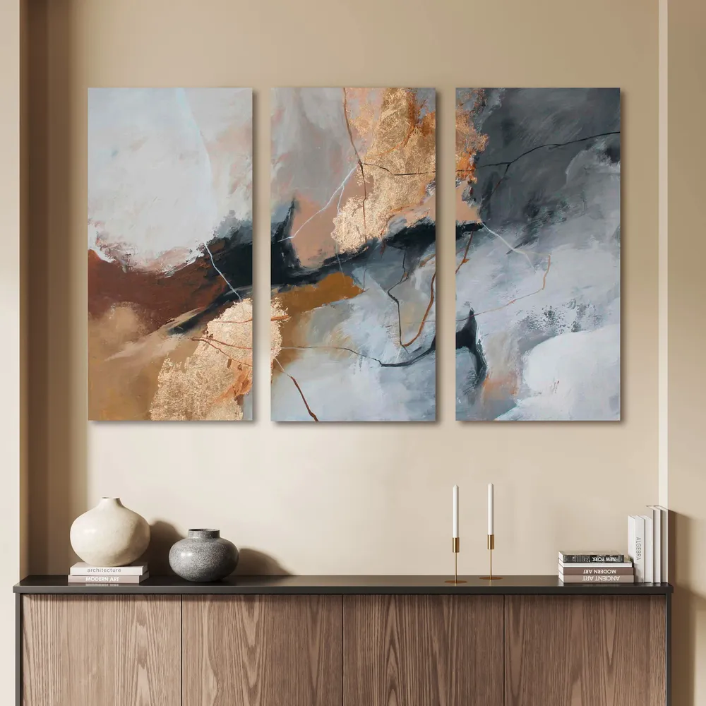 Paintings - Original handmade wall art. Abstract gray gold painting "Desert 2" - MATISS ART STUDIO