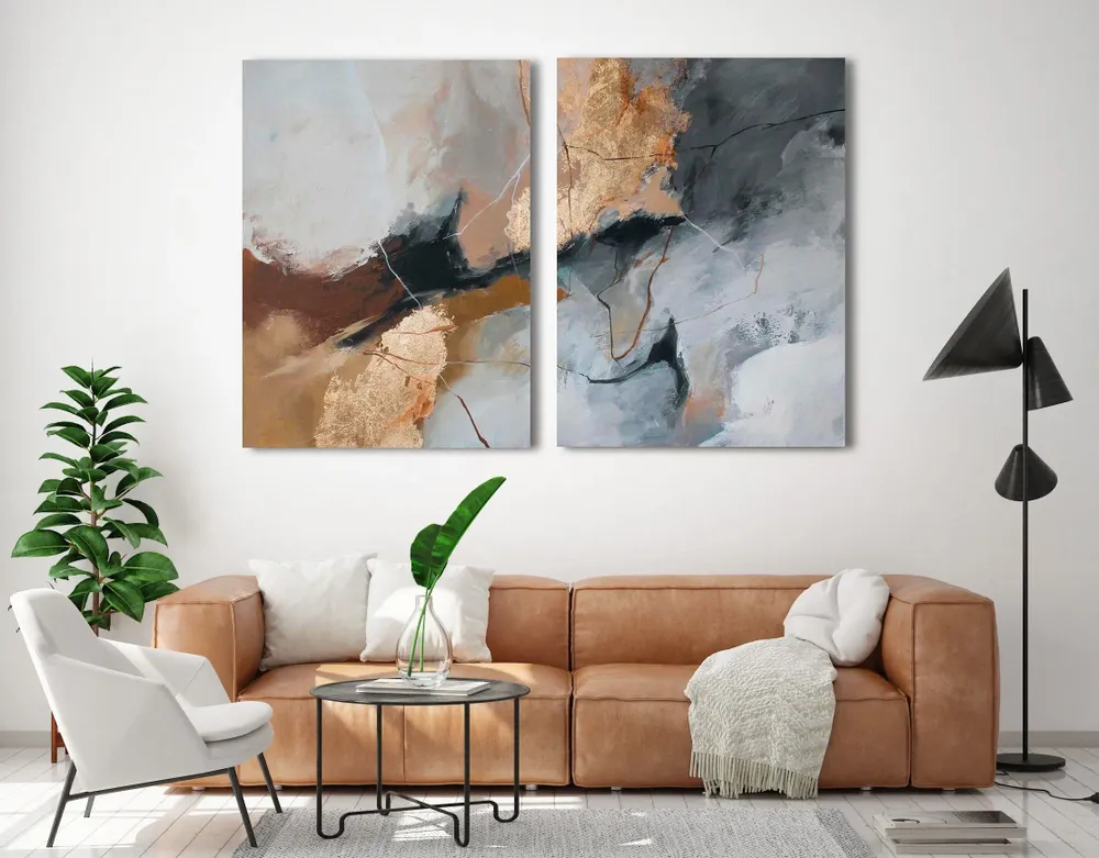 Paintings - Original handmade wall art. Abstract gray gold painting "Desert 2" - MATISS ART STUDIO