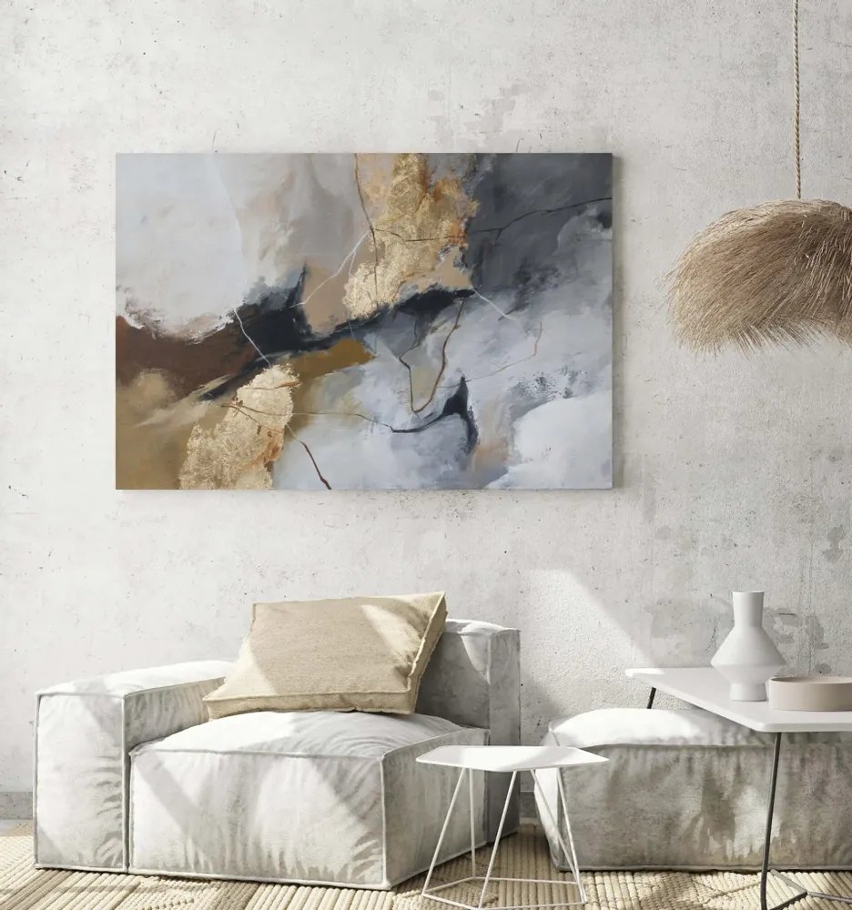 Paintings - Original handmade wall art. Abstract gray gold painting "Desert 2" - MATISS ART STUDIO