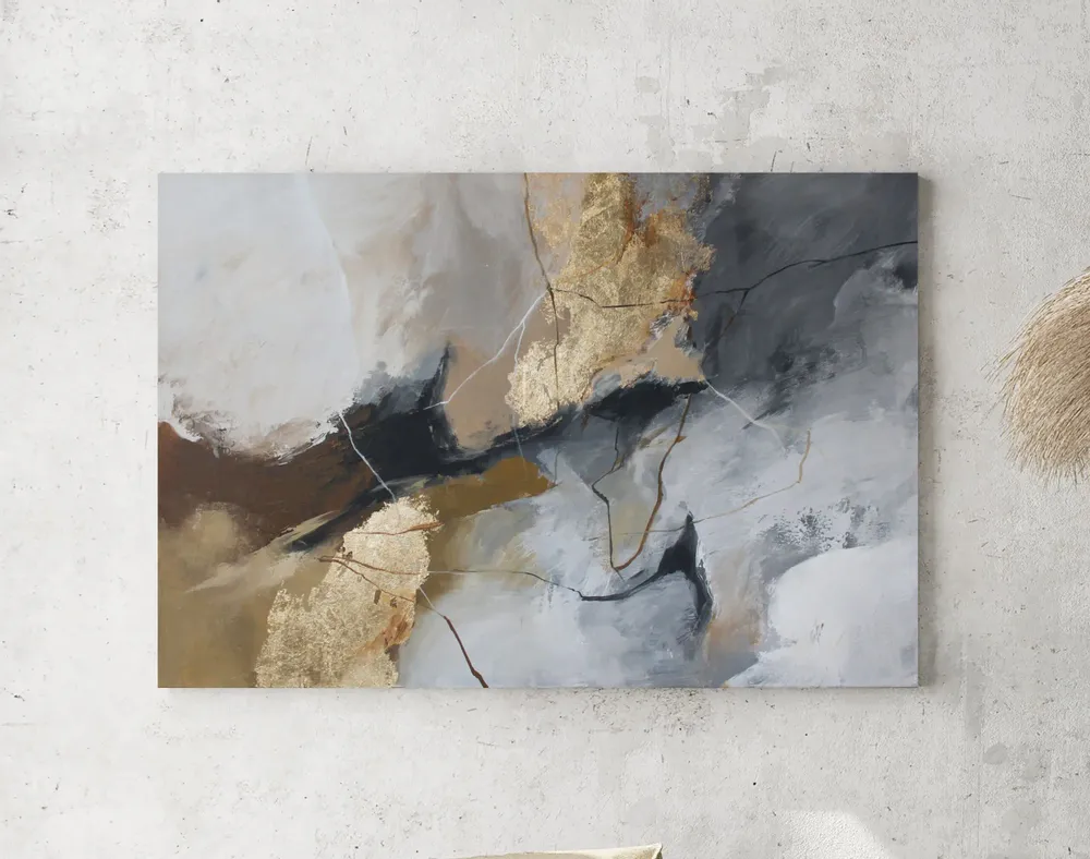 Paintings - Original handmade wall art. Abstract gray gold painting "Desert 2" - MATISS ART STUDIO