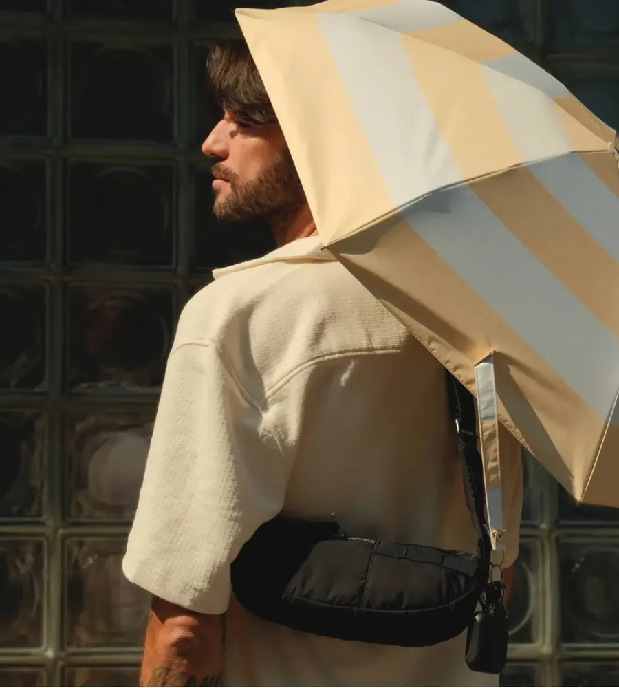 Cosmétiques - Mini parapluie-ombrelle anti-UV – Rayures Jaune Lin - Aurora - ANATOLE