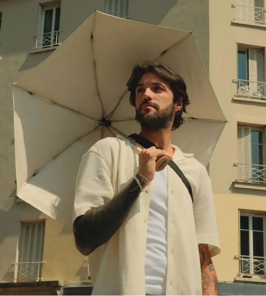 Cosmétiques - Mini parapluie-ombrelle anti-UV – Rayures Jaune Lin - Aurora - ANATOLE
