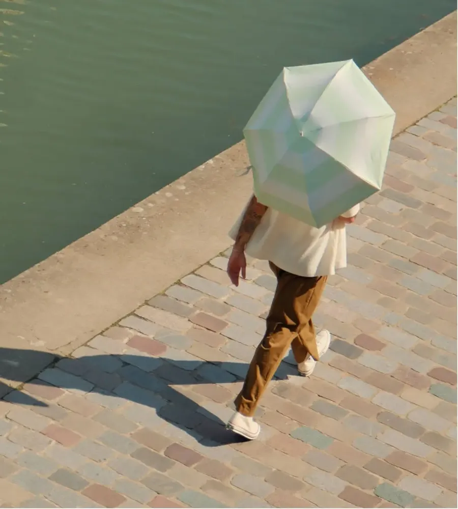 Prêt-à-porter - Mini parapluie-ombrelle anti-UV - Rayures Vert Lagon - Véga - ANATOLE