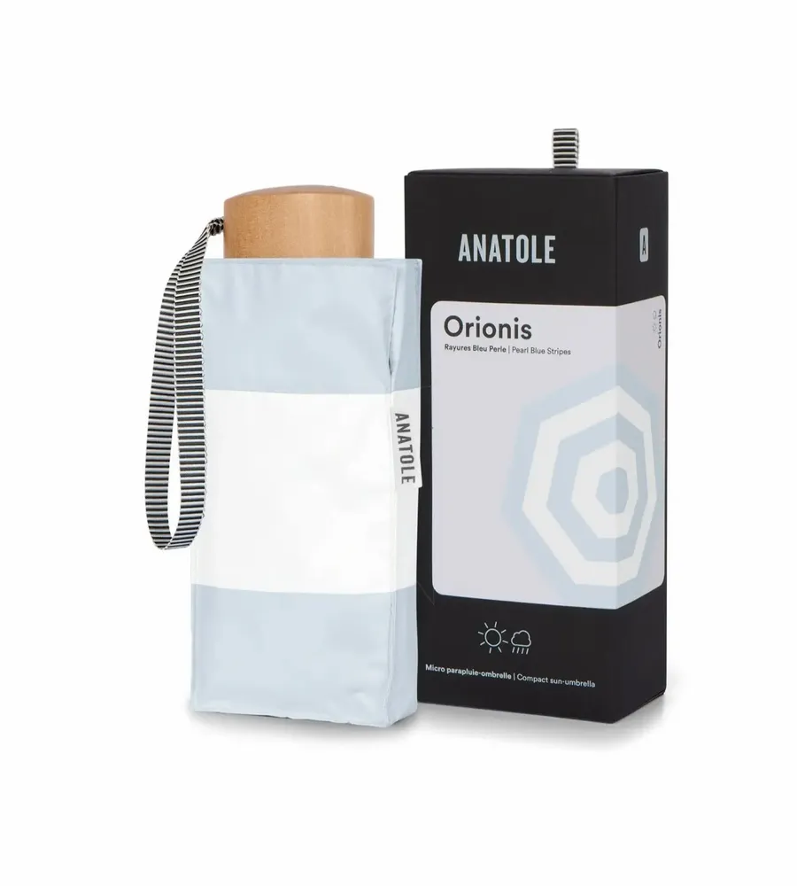 Cosmétiques - Mini parapluie-ombrelle anti-UV – Rayures Bleu Perle - Orionis - ANATOLE