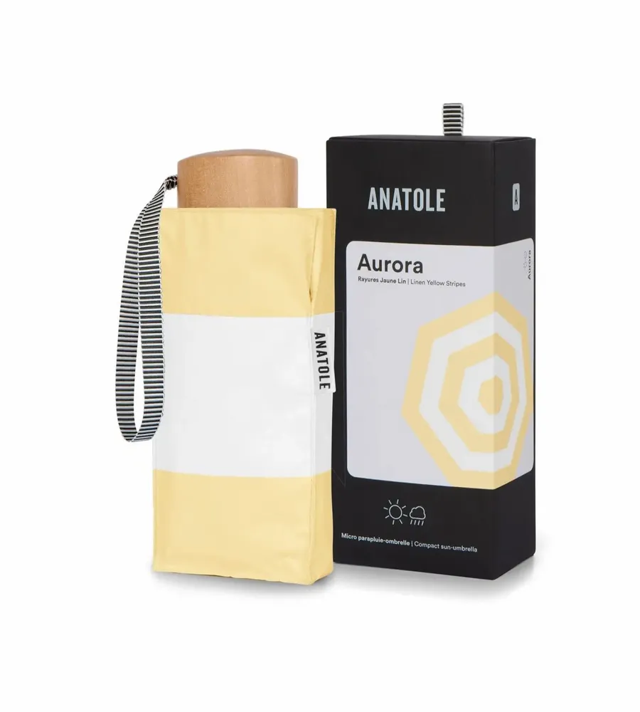 Cosmétiques - Mini parapluie-ombrelle anti-UV – Rayures Jaune Lin - Aurora - ANATOLE