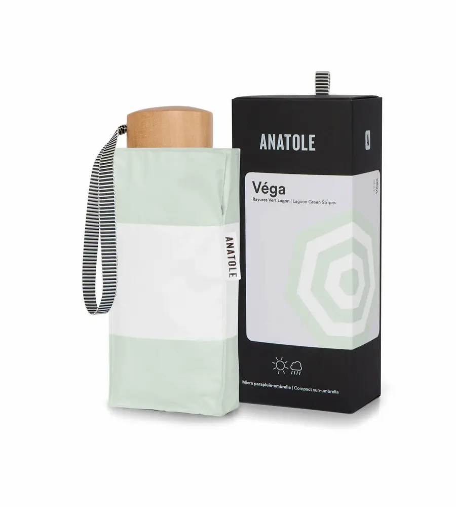 Prêt-à-porter - Mini parapluie-ombrelle anti-UV - Rayures Vert Lagon - Véga - ANATOLE