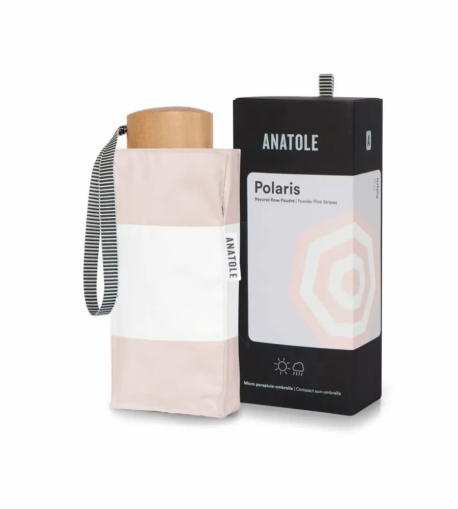 Prêt-à-porter - Mini parapluie-ombrelle anti-UV – Rayures Rose Poudré - Polaris - ANATOLE
