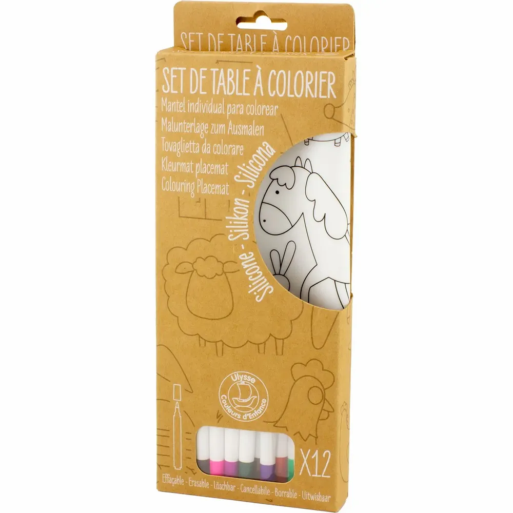 Loisirs créatifs pour enfant - SILICONE : SET DE TABLE À COLORIER - THÈME FERME - ULYSSE COULEURS D'ENFANCE