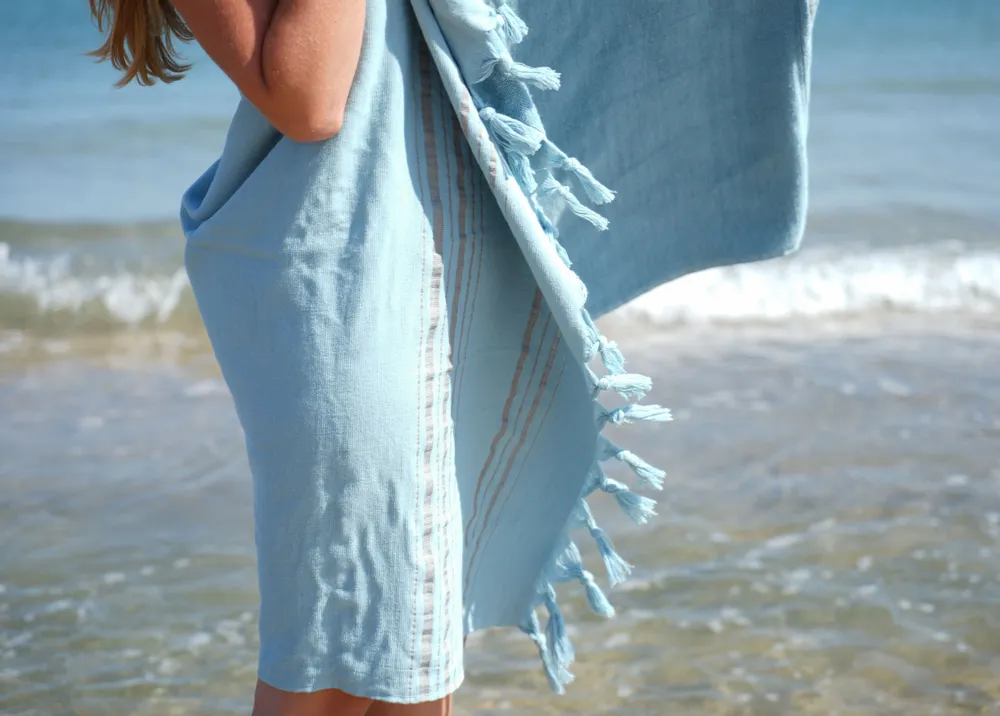 Serviettes de bain - FOUTA EN COTON BIOLOGIQUE - Collection DOLCE- Couleur Aigue marine - KARAWAN AUTHENTIC